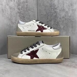 Golden Goose White Sneakers with Red Star